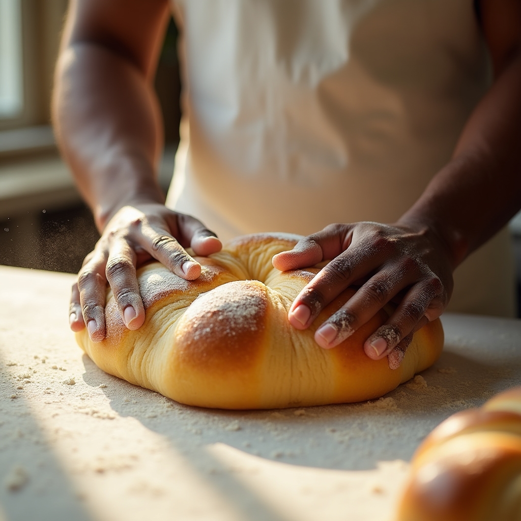Impasto lievitato lavorato a mano su piano di marmo bianco
